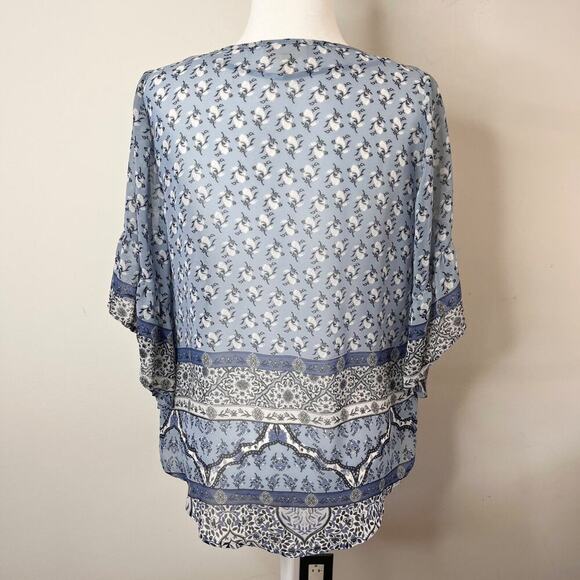 Style & Co Women's Top S Peasant Retro Scarf Print Pintuck Pleated Blue Sheer - Picture 7 of 10